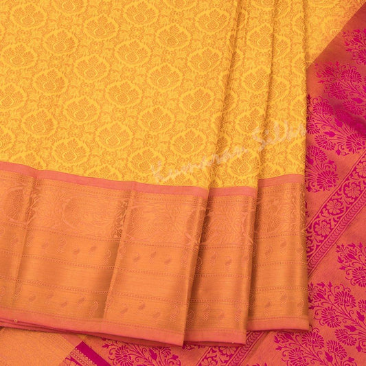 Semi Silk Brocade Mango Yellow Zari Worked Saree - Kumaran Silks