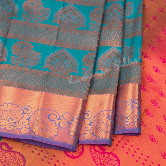 Semi Silk Peacock Blue Zari Worked Saree And Zari Border - Kumaran Silks