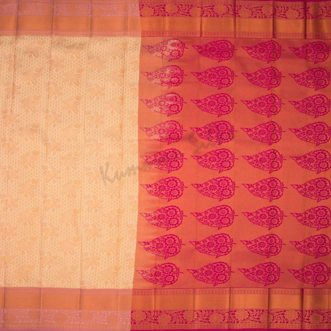 Semi Silk Cream Zari Worked Saree With Floral Motif - Kumaran Silks