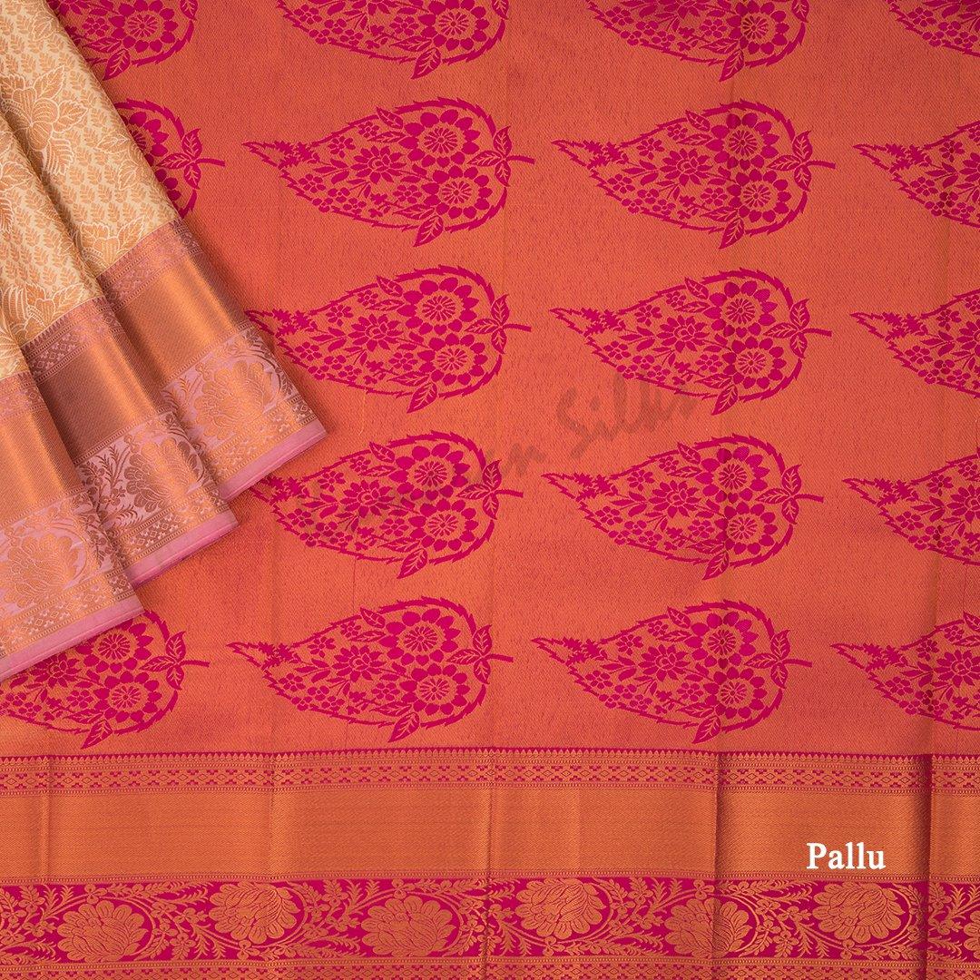 Semi Silk Cream Zari Worked Saree With Floral Motif - Kumaran Silks