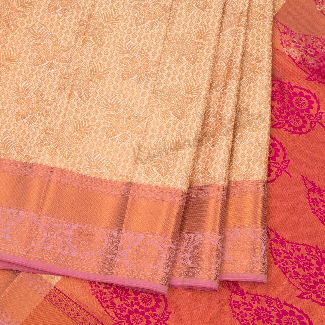 Semi Silk Cream Zari Worked Saree With Floral Motif - Kumaran Silks