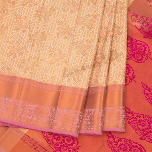 Semi Silk Cream Zari Worked Saree With Floral Motif - Kumaran Silks