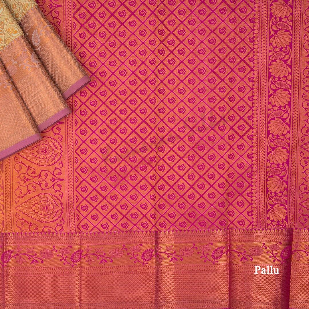 Semi Silk Gold Zari Worked Saree With Floral Motif - Kumaran Silks