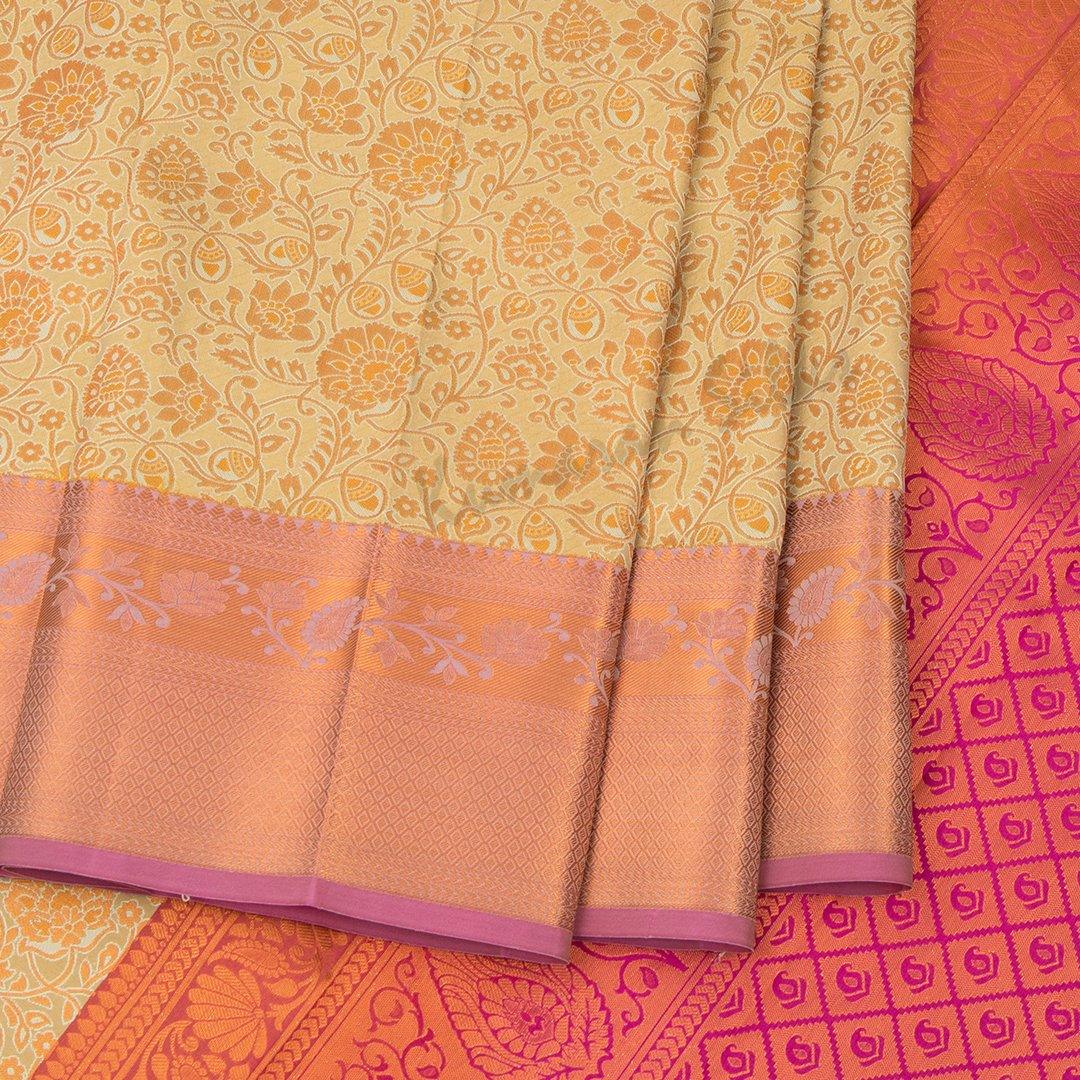 Semi Silk Gold Zari Worked Saree With Floral Motif - Kumaran Silks