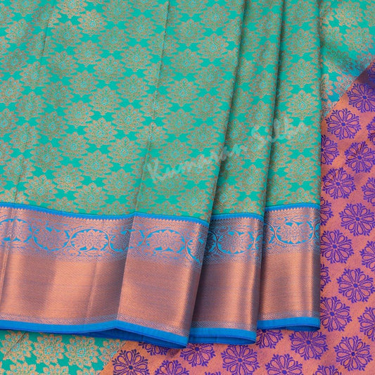 Semi Silk Turquoise Zari Worked Saree With Floral Motif - Kumaran Silks