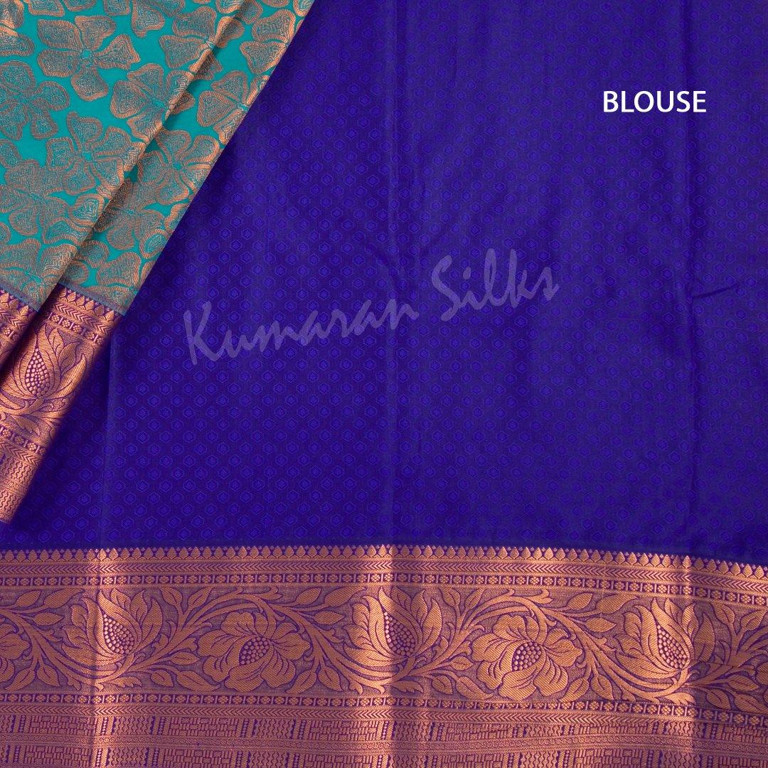 Semi Silk Peacock Blue Zari Worked Saree With Floral Motif 02 - Kumaran Silks