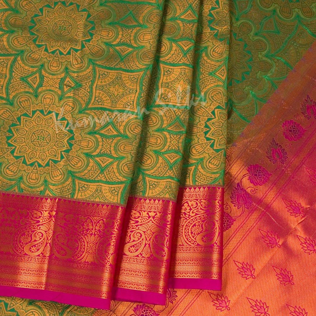 Semi Silk Parrot Green Zari Worked Saree With Multi Design - Kumaran Silks