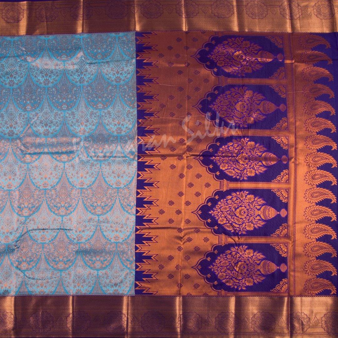 Semi Silk Baby Blue Zari Worked Saree With Floral Motif - Kumaran Silks