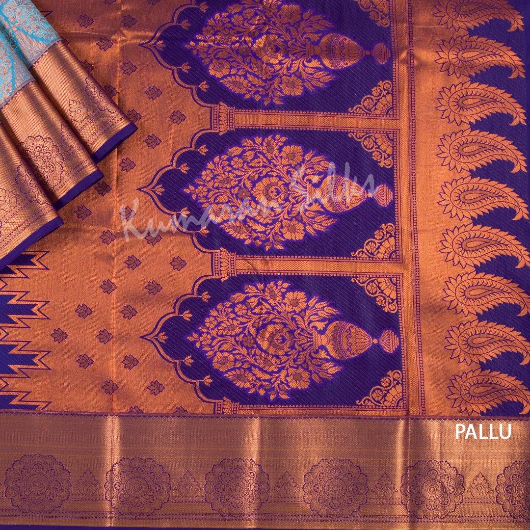 Semi Silk Baby Blue Zari Worked Saree With Floral Motif - Kumaran Silks