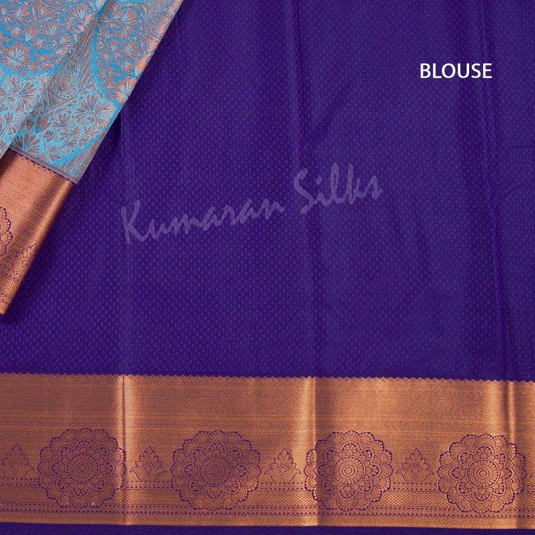 Semi Silk Baby Blue Zari Worked Saree With Floral Motif - Kumaran Silks