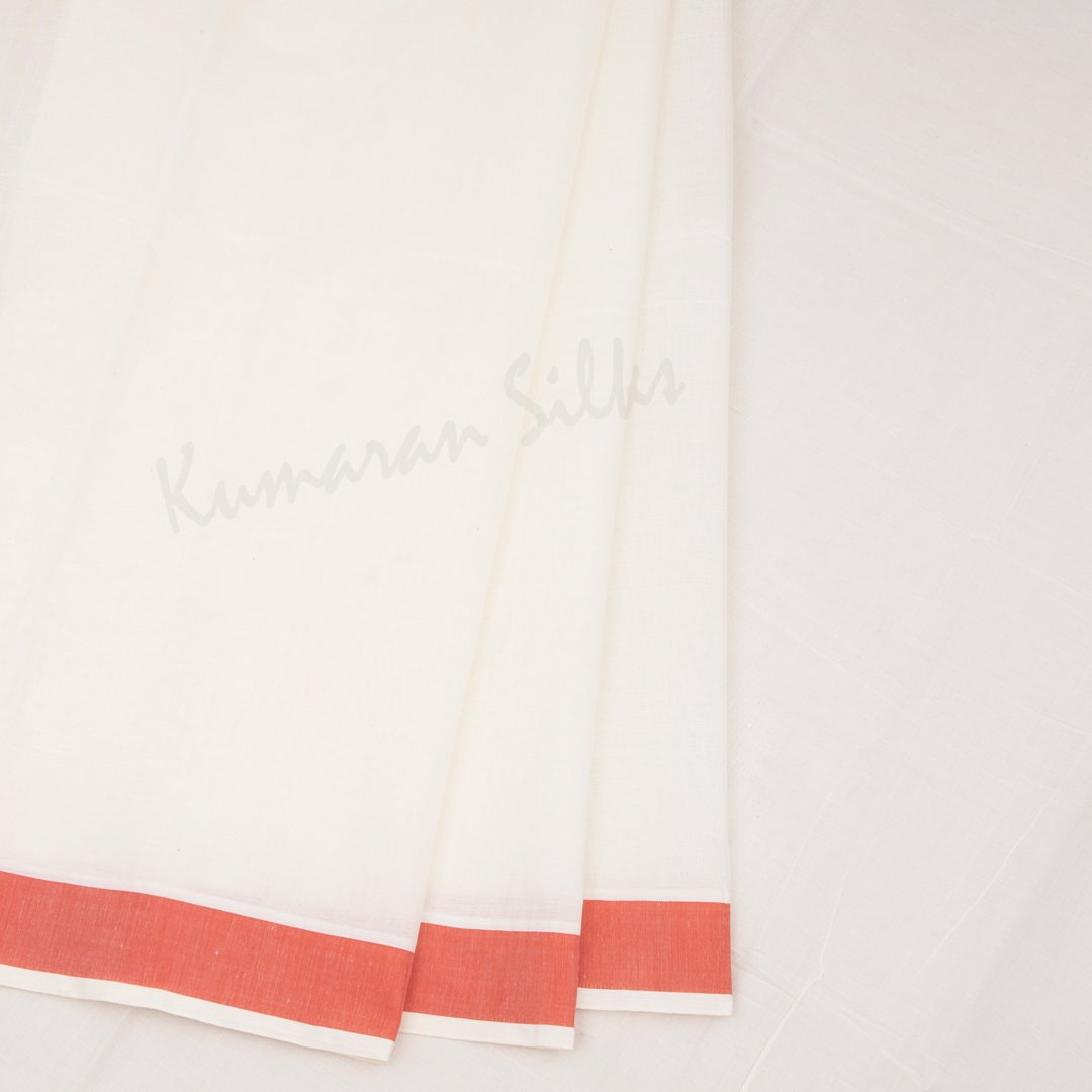 Kerala Cotton Cream Plain Saree With Orange Border