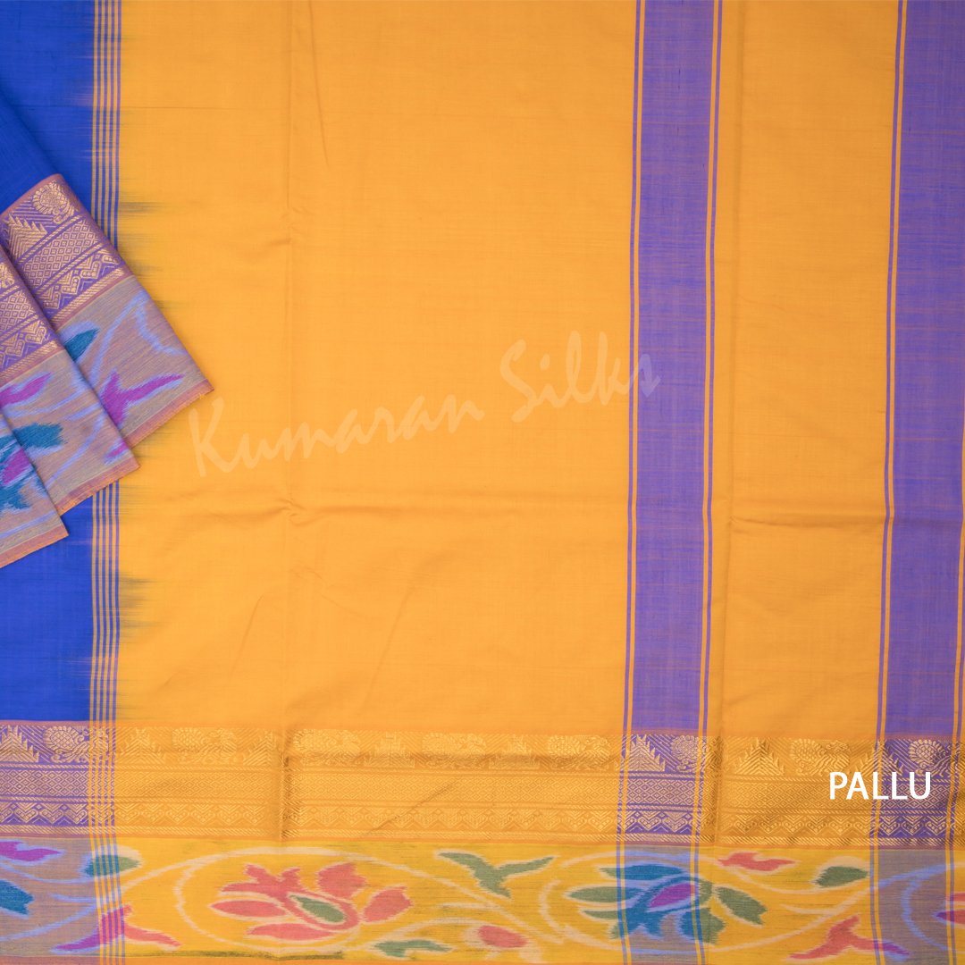 Semi Silk Cotton Dark Blue Plain Saree