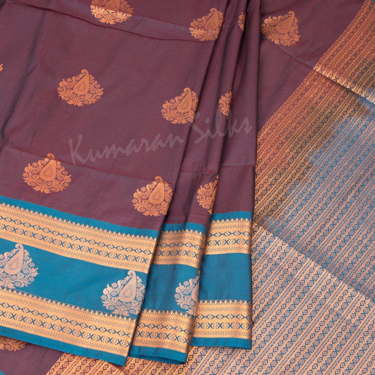 Semi Soft Silk Maroon Zari Worked Saree 02 - Kumaran Silks