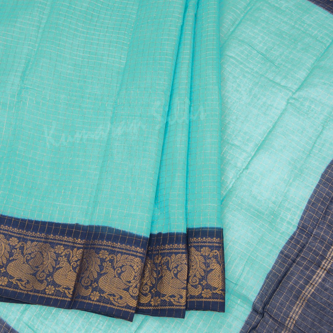 Sungudi Cotton Jade Green Checked Saree Without Blouse