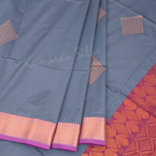 Semi Soft Silk Grey Zari Worked Saree With Contrast Border - Kumaran Silks