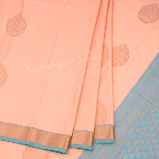 Semi Soft Silk Peach Zari Worked Saree And Contrast Border 02 - Kumaran Silks