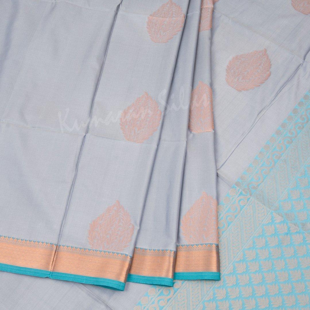 Semi Soft Silk Grey Zari Worked Saree And Contrast Border 02 - Kumaran Silks