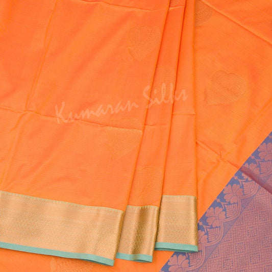 Semi Soft Silk Orange Zari Worked Saree And Contrast Border - Kumaran Silks