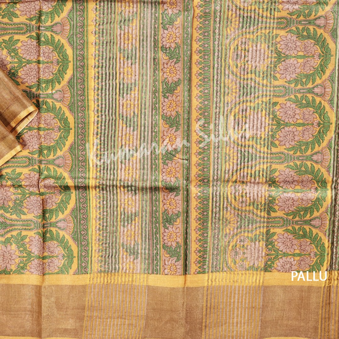 Pure Tussar Green Floral Printed Saree 02