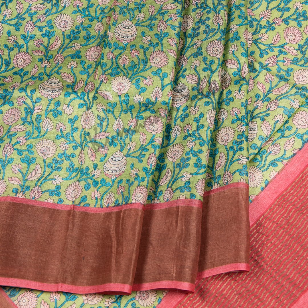 Pure Tussar Green Floral Printed Saree 03