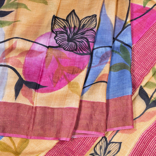 Pure Tussar Sandal Floral Printed Saree