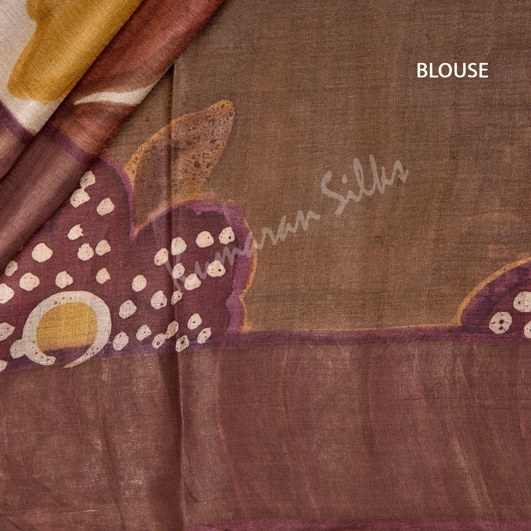 Pure Tussar Cream Floral Printed Saree - Kumaran Silks