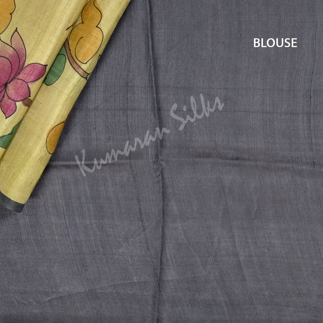 Pure Tussar Black Saree With Floral Border