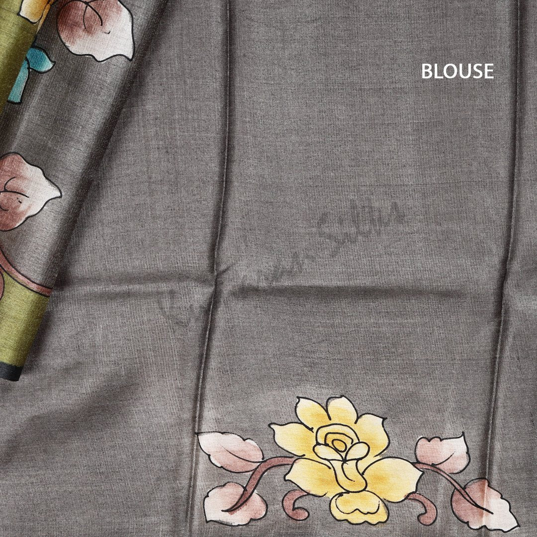 Pure Tussar Grey Saree With Floral Border 02