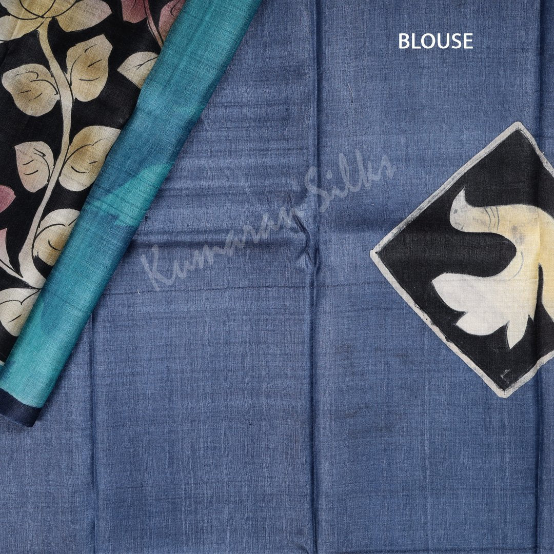 Pure Tussar Sky Blue Birds And Floral Printed Saree