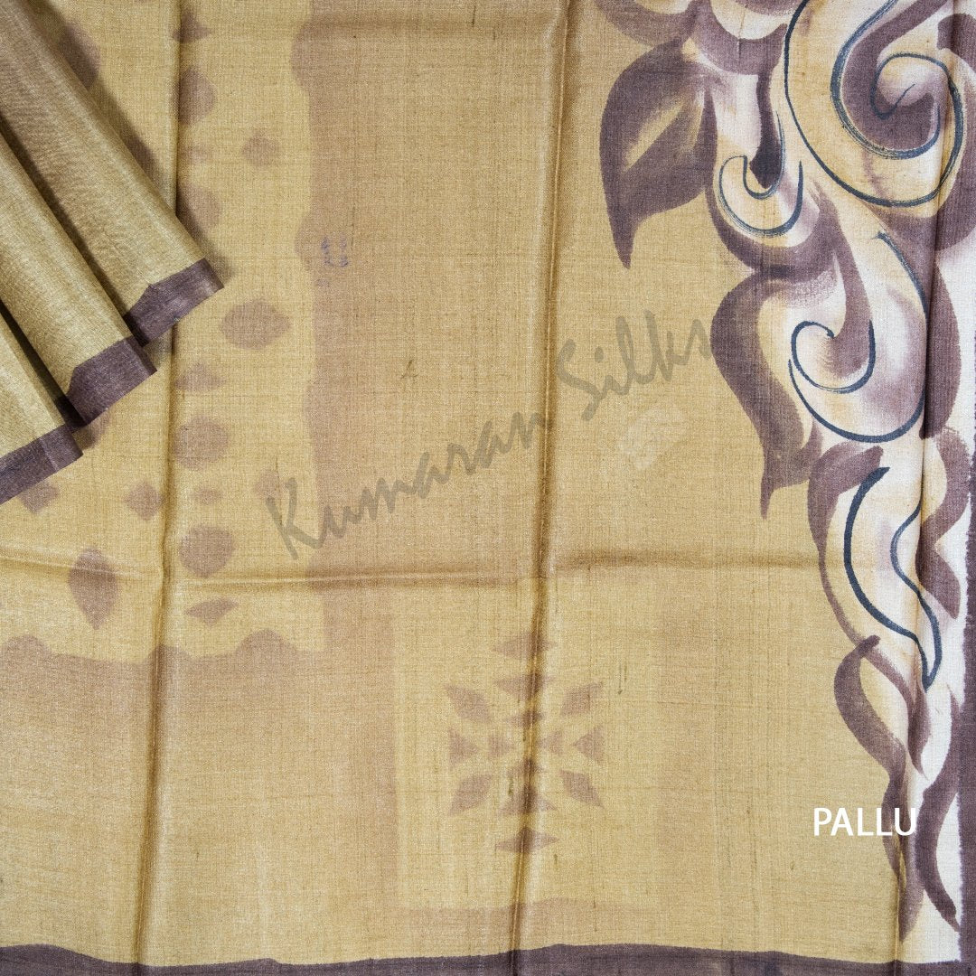 Pure Tussar Light Brown Floral Printed Saree