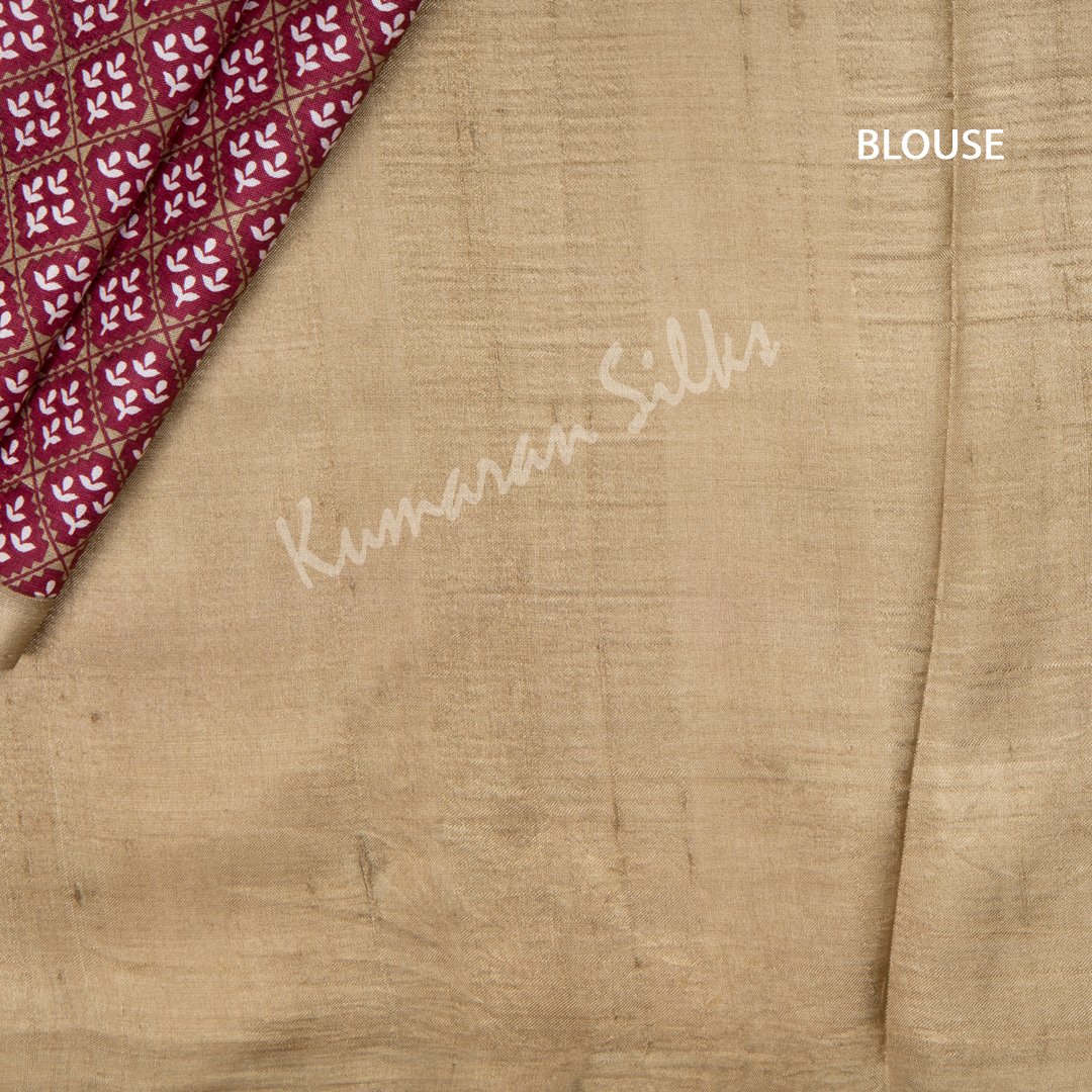 Pure Tussar Maroon Floral Printed Saree 02