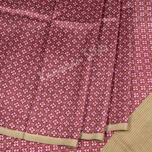 Pure Tussar Maroon Floral Printed Saree 02