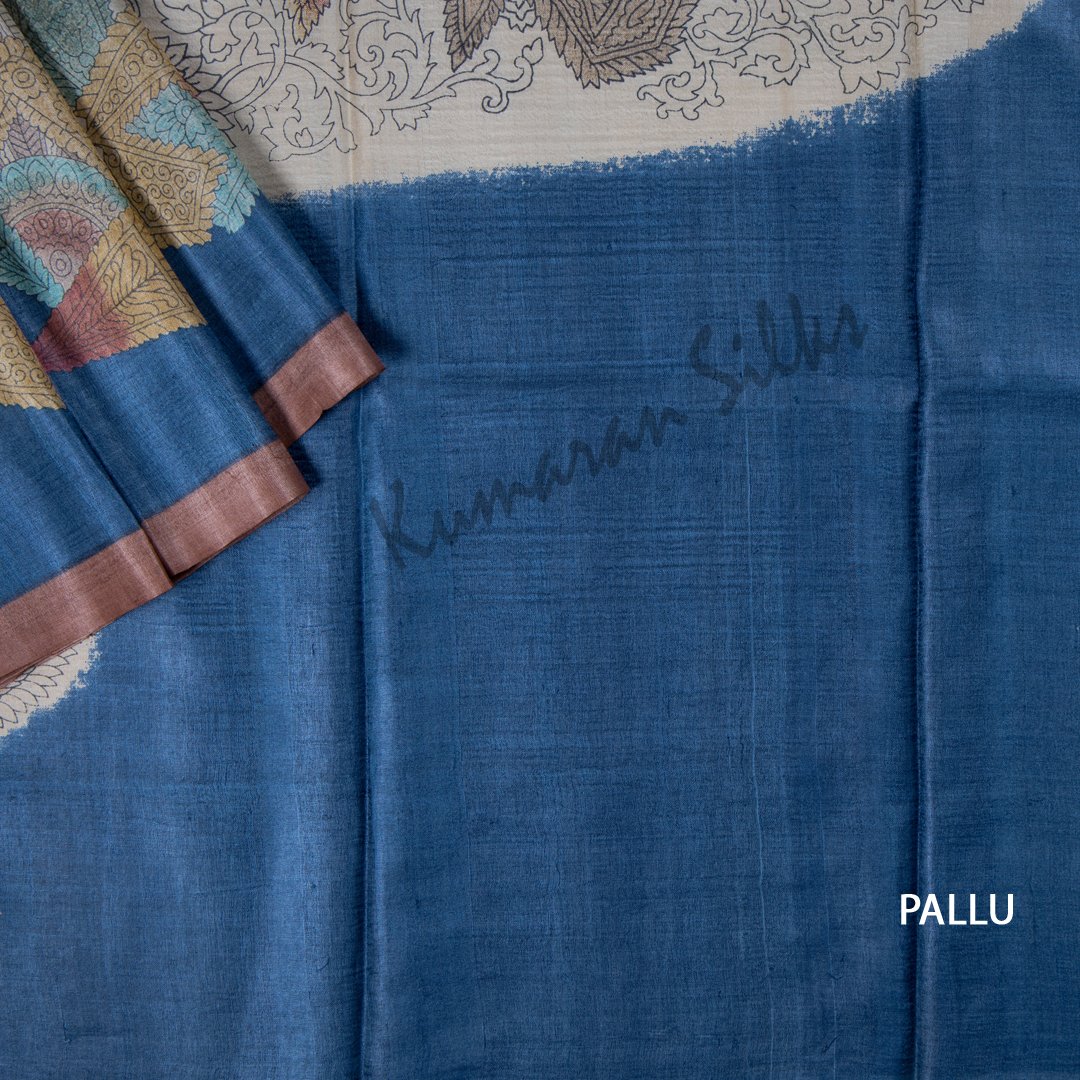 Pure Tussar Blue Mango Printed Saree