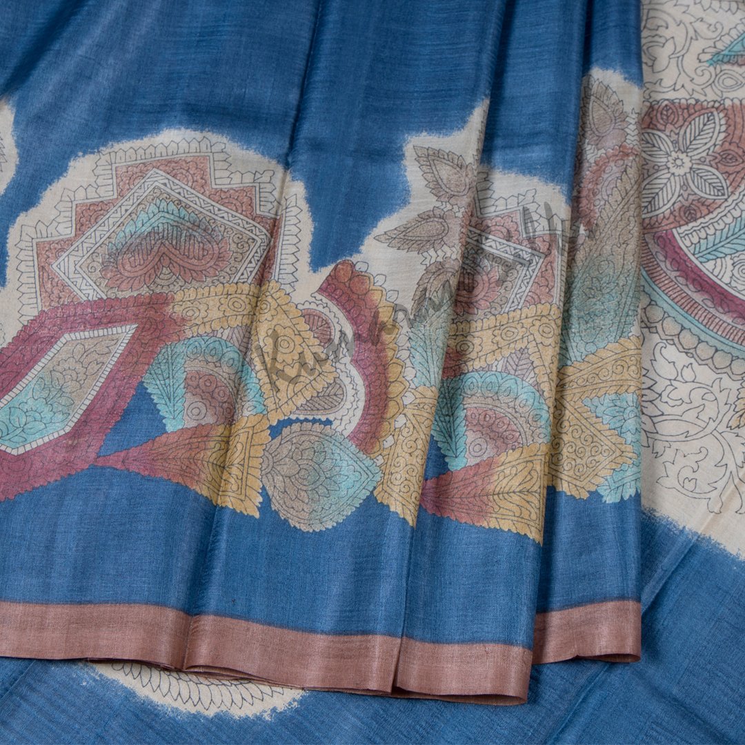 Pure Tussar Blue Mango Printed Saree