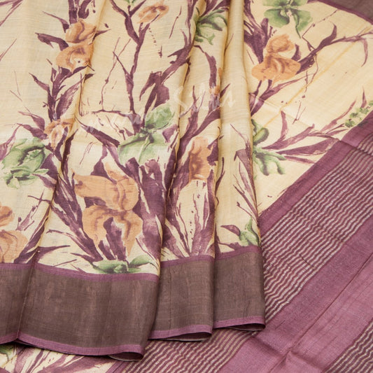 Pure Tussar Sandal Floral Printed Saree 02