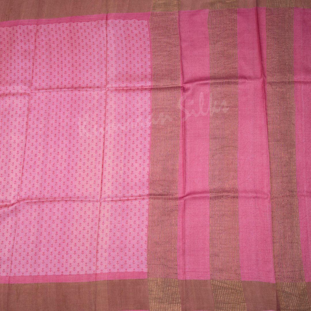 Pure Tussar Pink Floral Printed Saree