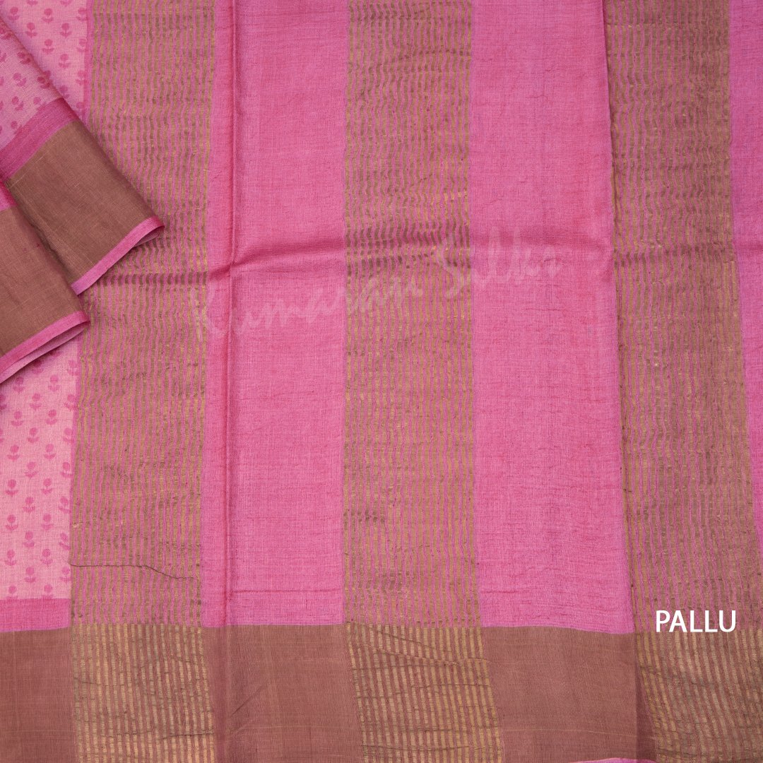 Pure Tussar Pink Floral Printed Saree