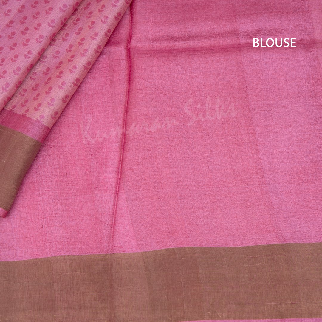 Pure Tussar Pink Floral Printed Saree