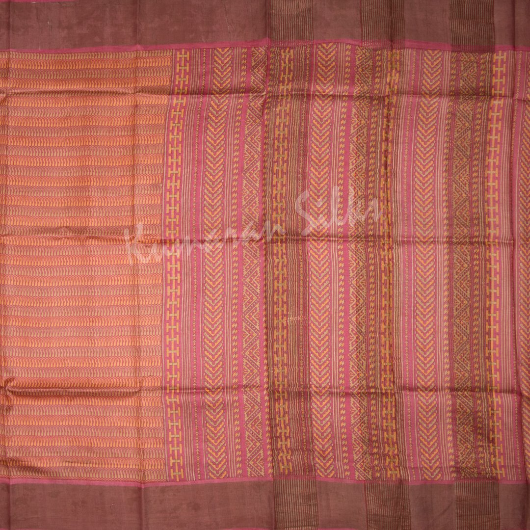 Pure Tussar Pink Mango Printed Saree