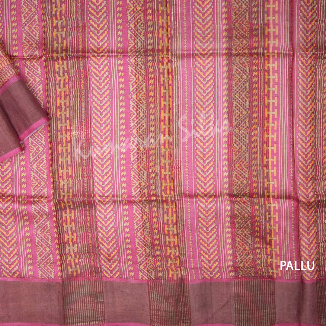 Pure Tussar Pink Mango Printed Saree