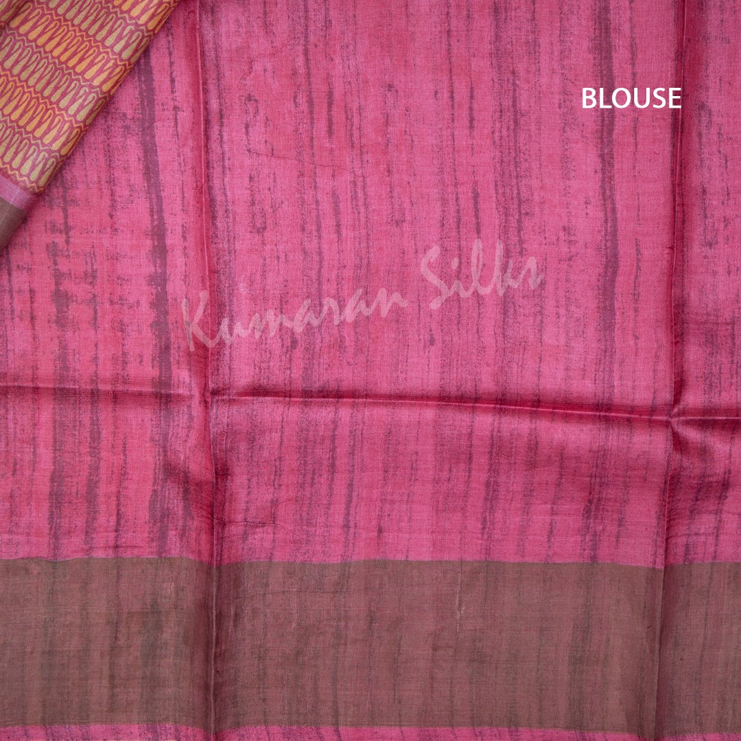 Pure Tussar Pink Mango Printed Saree