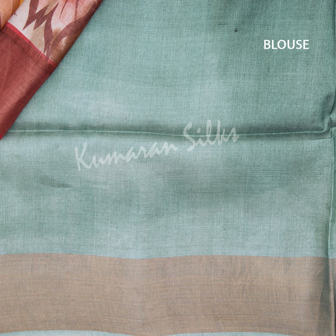 Pure Tussar Sage Green Saree With Floral Motif