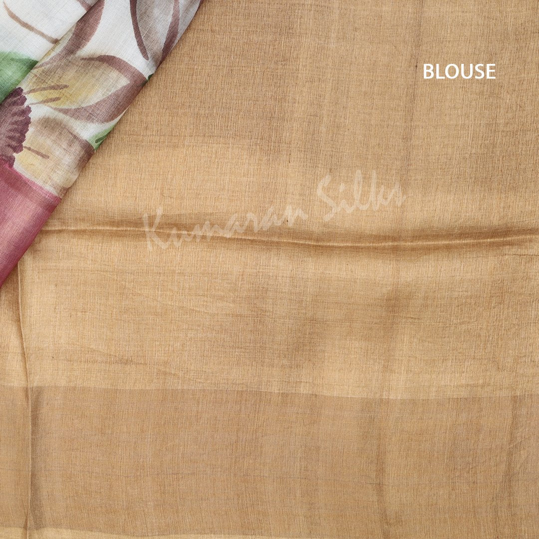 Pure Tussar Golden Brown Saree With Floral Motif