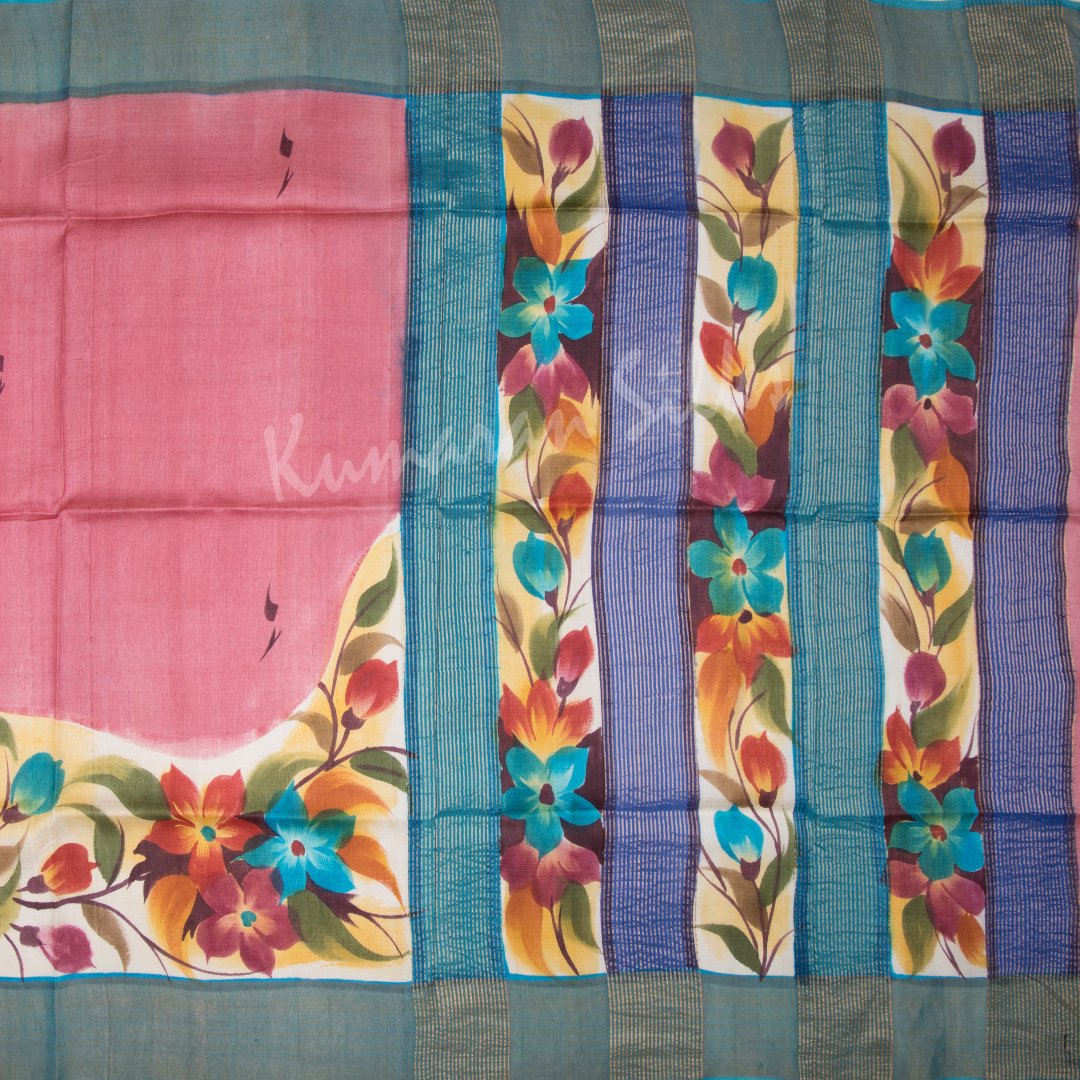 Pure Tussar Rose Pink Saree With Floral Motif