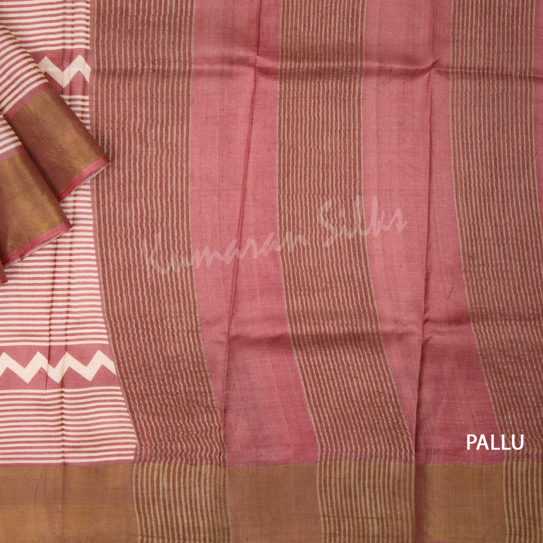 Pure Tussar Cream Saree With Striped Design