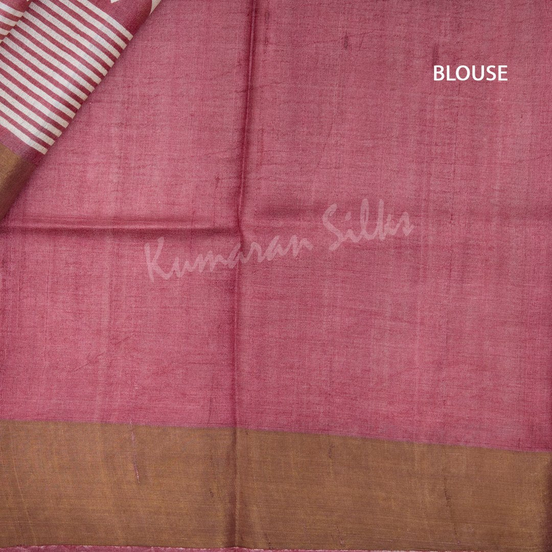 Pure Tussar Cream Saree With Striped Design