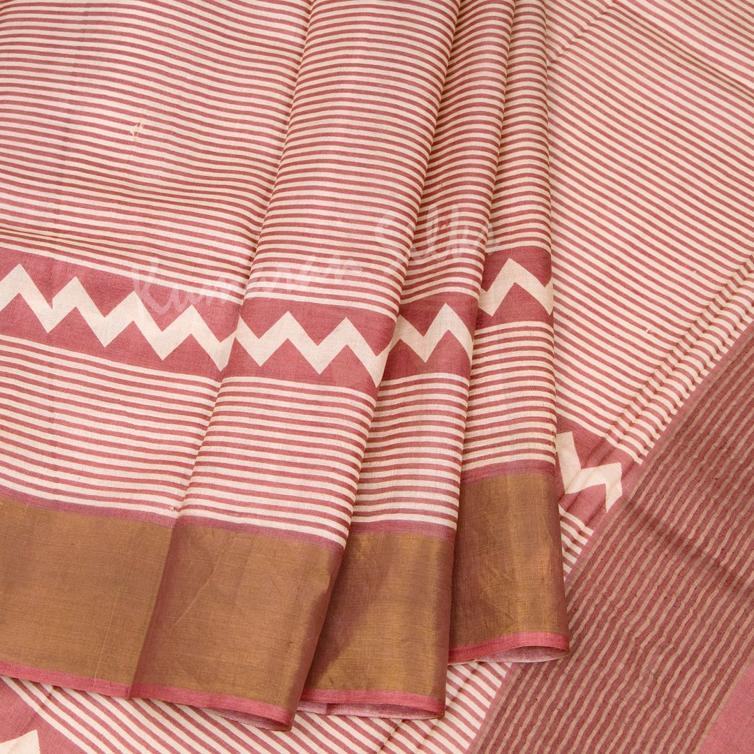 Pure Tussar Cream Saree With Striped Design