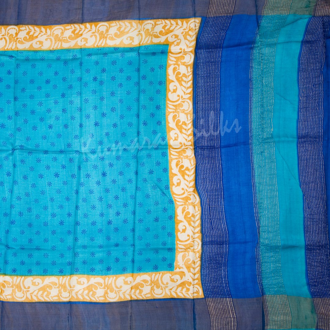 Pure Tussar Sky Blue Saree With Small Buttas