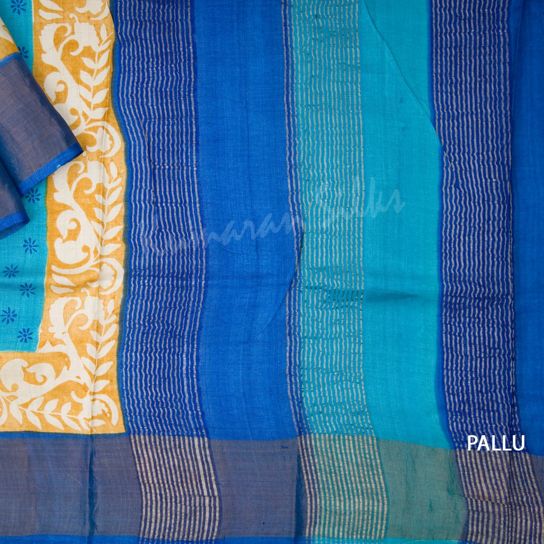 Pure Tussar Sky Blue Saree With Small Buttas