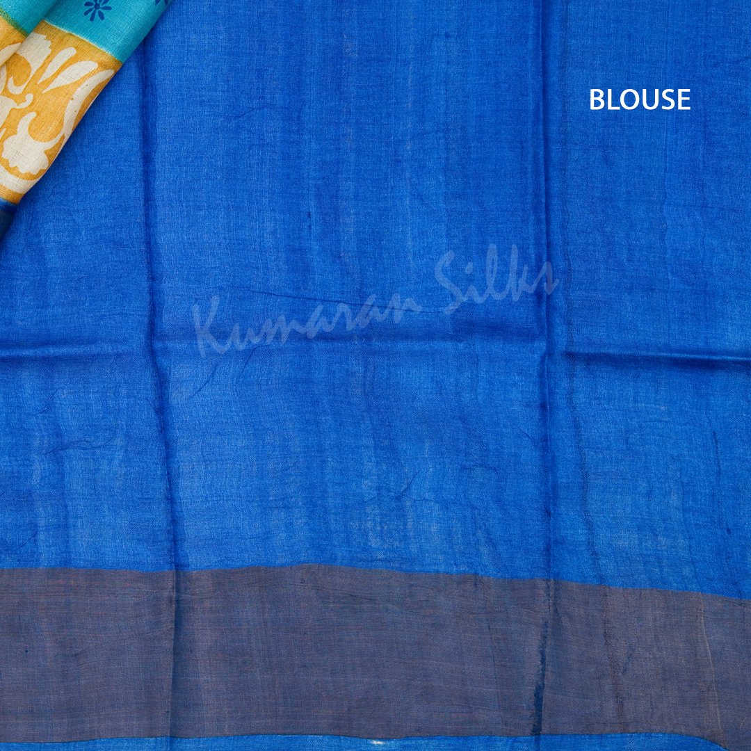 Pure Tussar Sky Blue Saree With Small Buttas